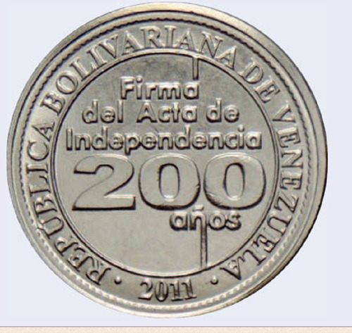 Moneda Bs.0,25 Centimos Firma Acta Independencia 200 Años