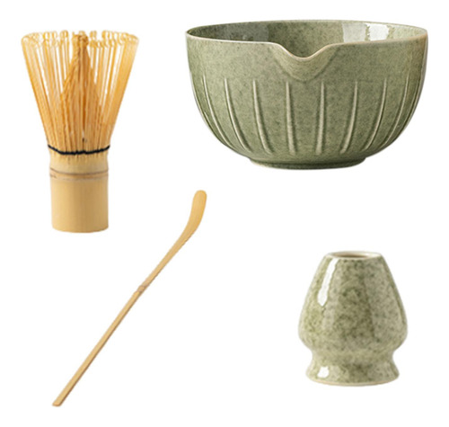 Juego De 4 Cuencos Para Matcha Con , Verde Oscuro
