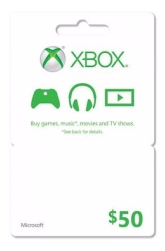 Xbox Live $50 Tarjeta Gift Card Usa $50 Xbox Gold Microsoft