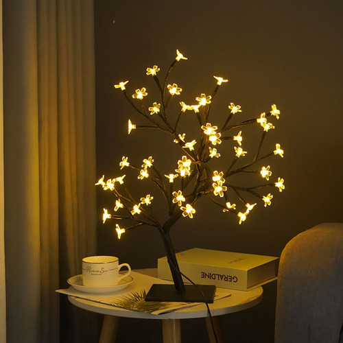 Lámpara De Decoración Navideña Led Luces De Árboles Bonsai E Negro Blanco