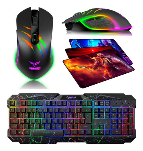 Kit Gamer 4 En 1 : Teclado Twister + Mouse 6400 Dpi Rgb + Pa