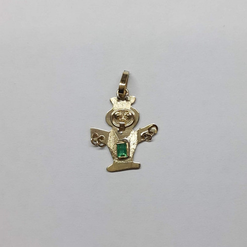 Hermoso Dije Precolombino En Oro 18k Con Una Esmeralda.