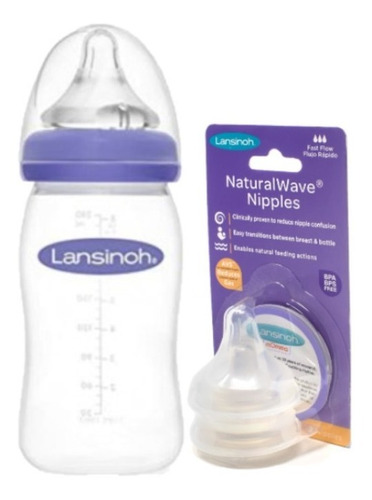 Tetero 8oz +2 Chupos Talla L Lansinoh Naturalwave Anticólico