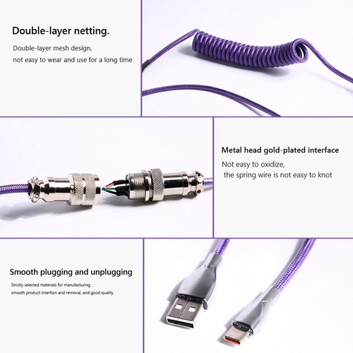 Cable Usb-c En Espiral 2 En 1 Para Teclado Mecánico