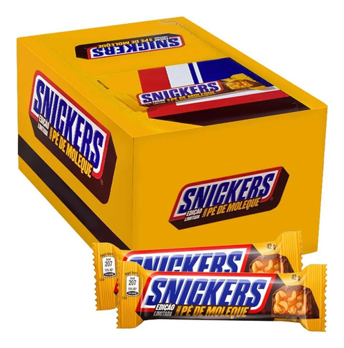 2 Displays Chocolate Snickers Pé De Moleque C/ 20 Un De 42g