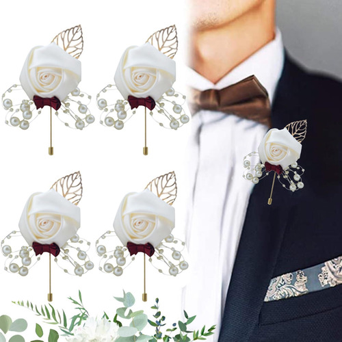 4 Piezas Ramillete De Flores Para Novio, Novio Ramillete