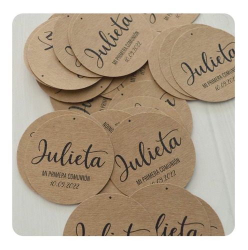 Estampitas Comunión X 80 Unid + 20 Tags En Papel Kraft