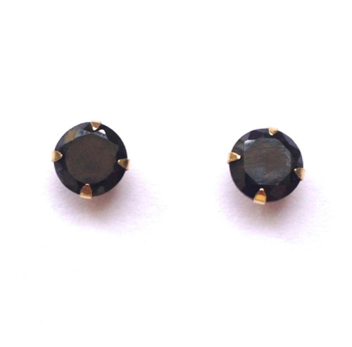 Brincos Ponto De Luz Pedra 6 Mm Cor Preto Onix Joia Ouro 18k