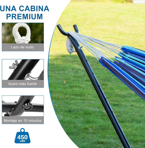 Hamaca Doble Con Base Soporte De Acero Y Estuche Portatil