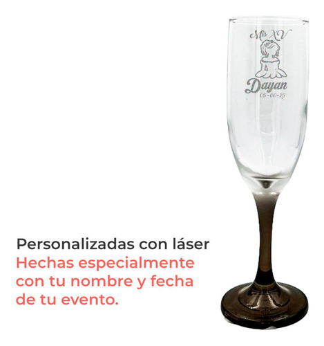 Copa Brindis Base Negra Personalizada Xv Años 8pz