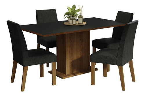 Juego De Comedor Con Mesa Y 4 Sillas Madesa Oxford Keila Mn Color Marron/Negro/Oxford Diseño de la tela de las sillas Liso
