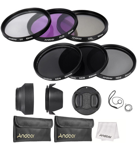 Andoer 52mm Filtro De La Lente Kit Uv + Cpl Fld + + Nd (nd2