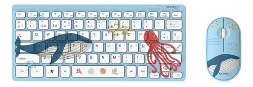 Kit Teclado Mouse Inalambrico Netmak Ultra Slim Kids Mouse Celeste Teclado Celeste