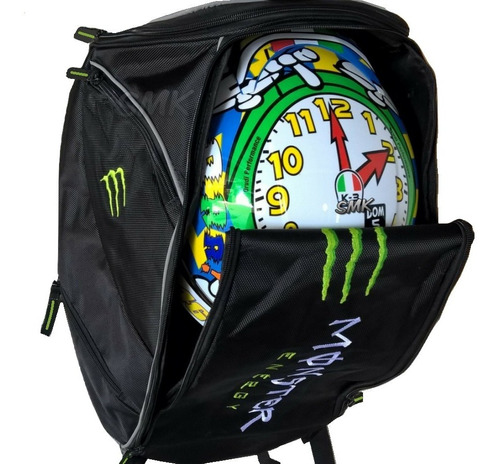  Mochila Logo Monster Energy Motociclista P/ Capacete + Capa Impermeável / Logotipo Cor Verde Kawasaki