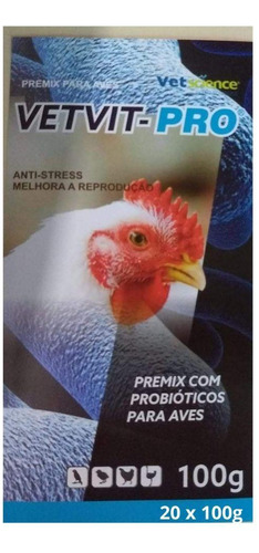 Vetvit-pro Premix Com Probiótico Aves 100 G Kit 20 Unidades