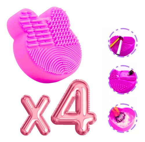 Limpia Brochas Maquillaje Estuche Esponja En Seco Formas Color Oso Fiusha
