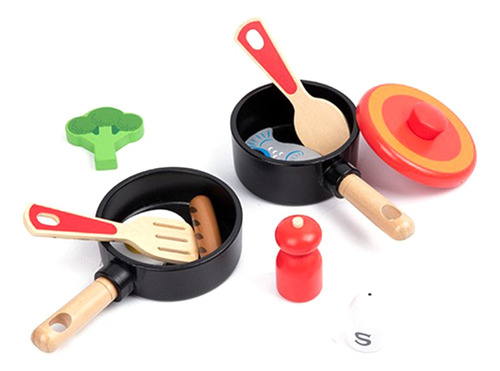 Juego De Cocina Juguete Ollas De Madera + 9 Accersorios