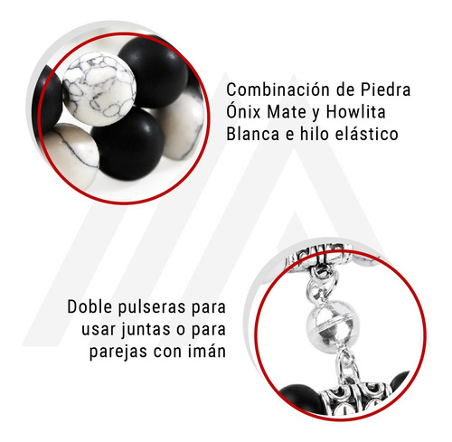Imagen 8 de 10 de Pulsera Para Parejas Con Imán Piedras Naturales Charms