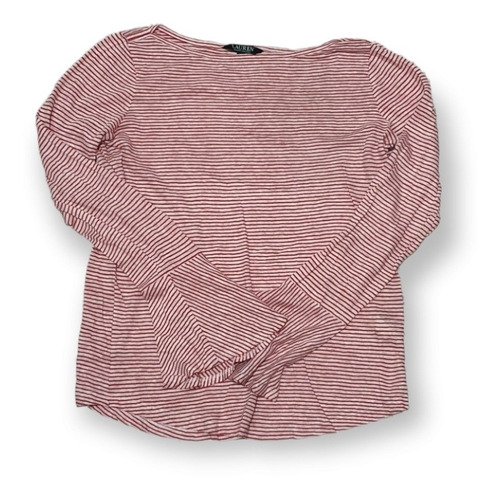 Blusa Ralph Lauren De Mujer Mediana Coral.con Blanco De Lino