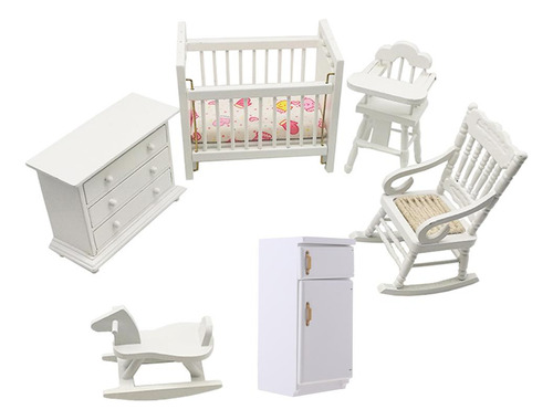 6x Escala 1:12 Mini Caballo Balancín + Silla Mecedora Casa