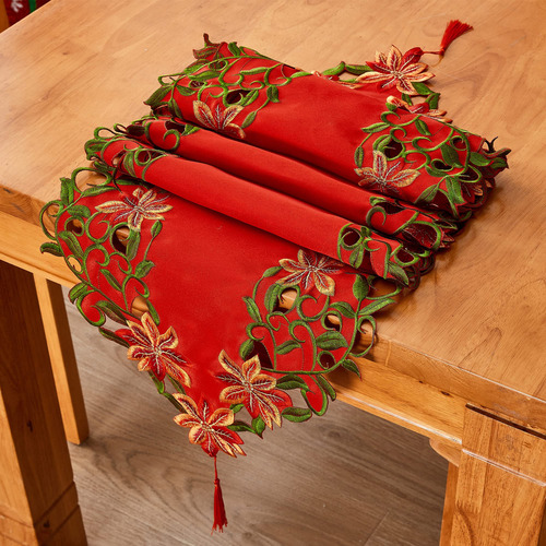 Caminos De Mesa Bordados De Navidad Con Hojas Verdes, 38 X 2