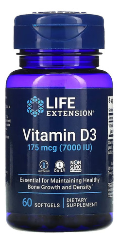 Suplemento em softgels Life Extension  Vitamina D3 175 mcg vitamina d3 Vitamina D3 175 mcg em pote de 10g 60 un