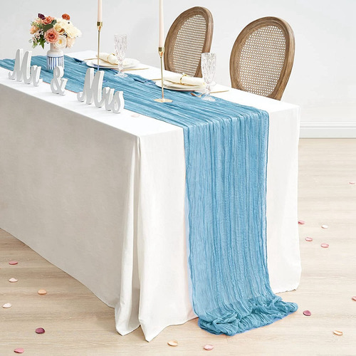 2pzs Caminos De Mesa Gasa Elegante Boho Decoración Boda Color Rosa Chicle Light Blue Mantel Decorativo Decoración de Mesa Decoración de Fiesta Bebé Bautizo Cumpleaños Celebración Estilo Vintage