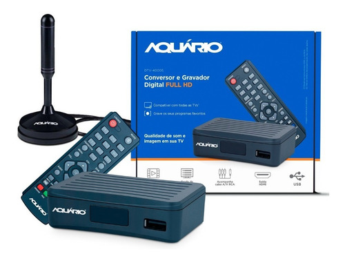 Kit Conversor Digital Dtv 4000 E Antena Dtv 100 Hdtv Aquario
