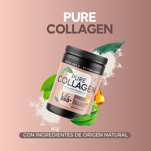 Imagen 2 de 6 de Colágeno Hidrolizado Pure Collage Life 360 Polvo 405 Gramos Sabor Sin Sabor