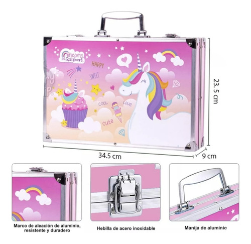 Maletín De Arte Unicornio Marcadores Colores Plegable