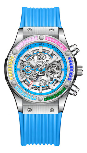 Reloj Mecánico Onola Con Diamantes Huecos Luminosos Color Del Bisel Silver/blue