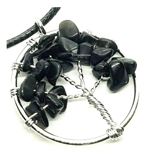 Imagen 3 de 7 de Colgante De Obsidiana Natural Negra - Arbol Bodhi - Budista