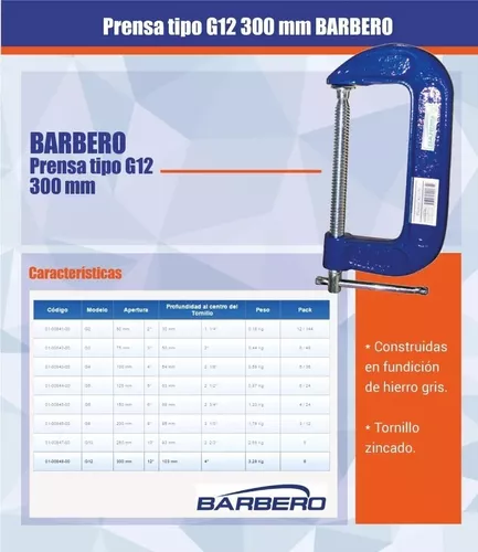 Prensa Sargento Carpintero Tipo F 120/500 Mm Barbero