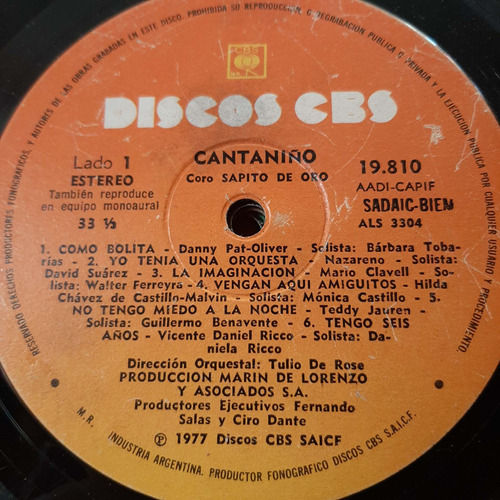 Sin Tapa Disco Cantaniño Coro Sapito De Oro If0