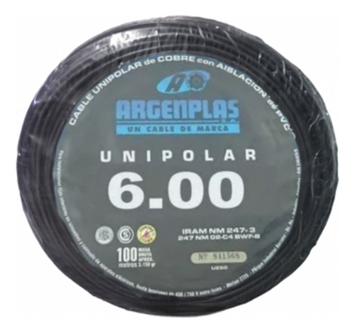 Cable Unipolar 6mm × 50mts Argenplas (iram) 