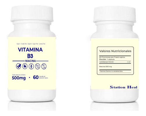 Vitamina B 3 Niacinamida Vegana Organica 500 Mg Cap X 60