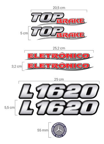 Kit Emblemas Mercedes Eletrônico L 1620 Top Brake Resinados