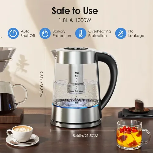 Hervidor Eléctrico De Vidrio Chefess Me-1518 1.8 L Con 12 Te