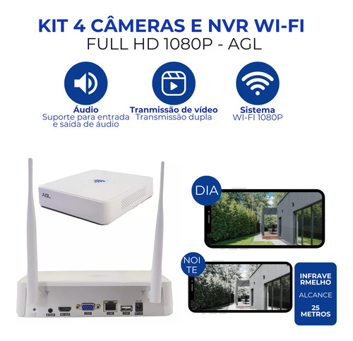 Kit Cftv Nvr Wifi Agl 4 Cameras Sem Fio Facil De Instalar