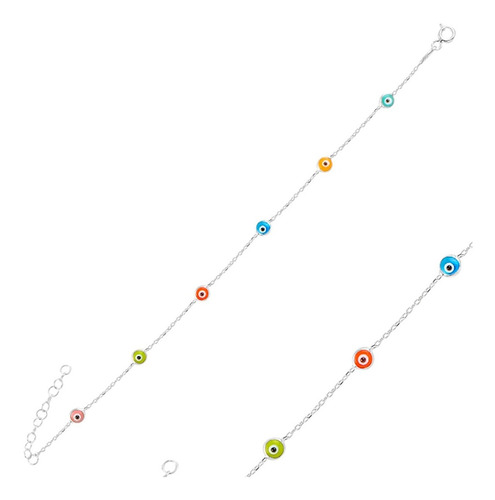 Imagen 1 de 1 de Bonita Pulsera De Plata .925 Ojitos Turcos Multicolor
