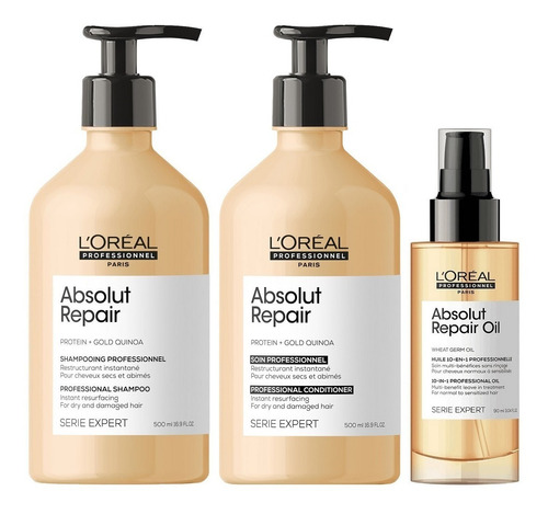 Shampoo 500ml + Acondicionador + Sérum Loreal Absolut Repair