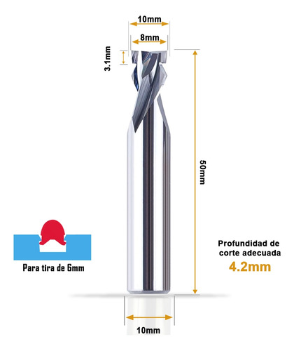 Fresa Router Cnc 2f Ranurado Neon Led Tira De 6 Mm