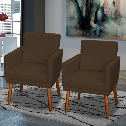 Kit 3 Poltronas Reforçadas Para Recepção Escritório Cores Cor Marrom Desenho Do Tecido Suede Liso