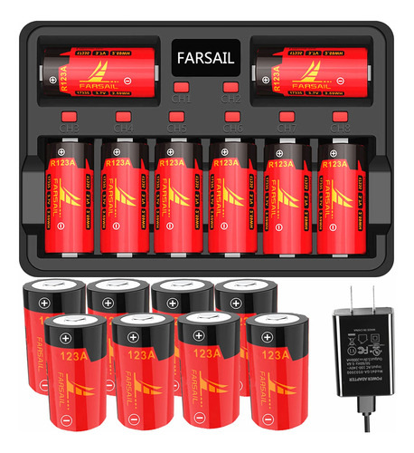 Farsail Baterías Recargables 123a Y Cargador Cr123a, Paque.