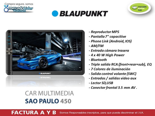 Imagen 3 de 10 de Estereo Pantalla Blaupunkt Sao Pablo 7 Bluetooth Mirrorlink