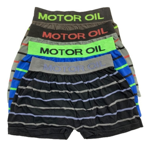 Imagen 2 de 10 de Pack X 4 Boxers Motor Oil Hombre Calzoncillos Lisos Rayados
