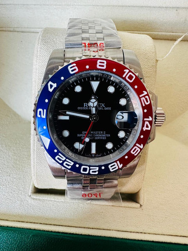 Reloj Rolex Gmt Master Ii Pepsi Fullset Para Hombre Plateado Azul/rojo Negro (Usado)