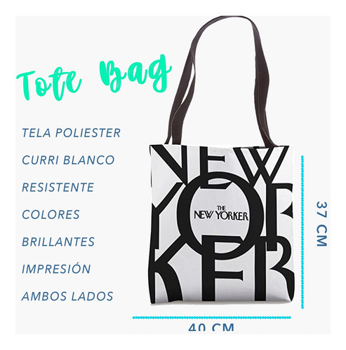 The New Yorker Tote Bag Bolsa De Tela Shopping Bag Color Asa Negra