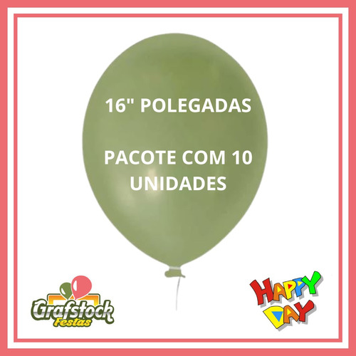 Balão Bexiga Redondo Liso Verde Eucalipto N16 - 10 Unidades