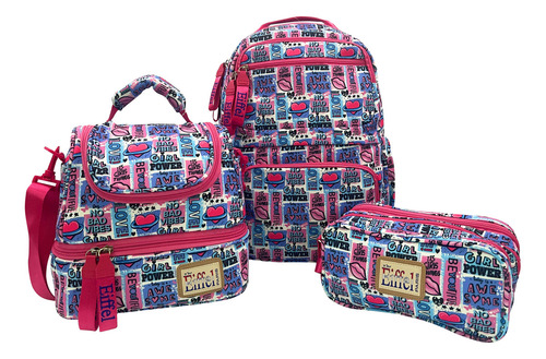 Kit Escolar Mochila Lonchera Lapicera Lindos Estampados Lte2 Color Rosa Chicle Diseño De La Tela Girl Things